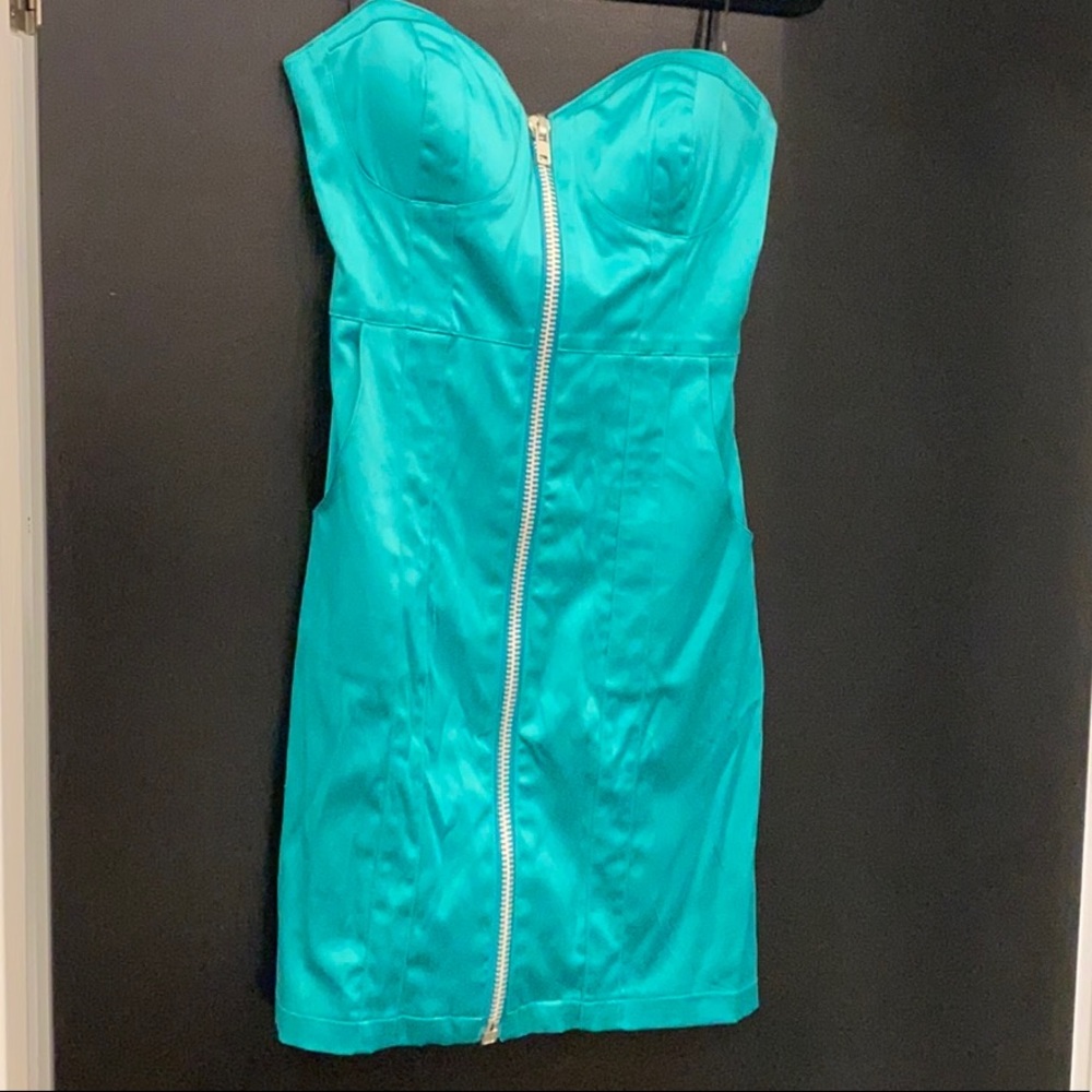 Teal Zip Up Mini Dress